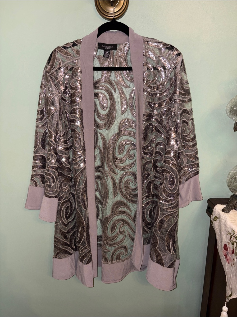 St. John Collection Lilac Sequin Open-Front Kimono
